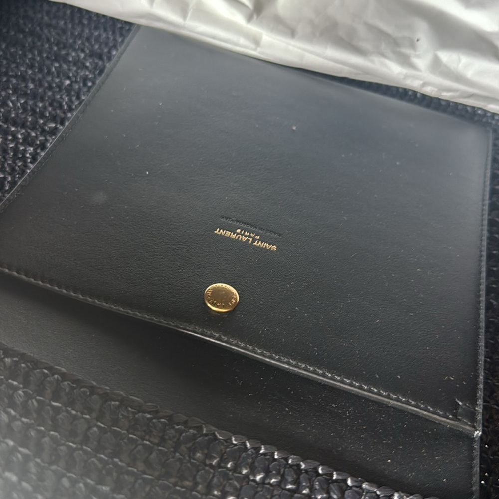 Ysl saint laurent large raffia tote shopper bag travel beach black  bag $2550 - Picture 7 of 11
